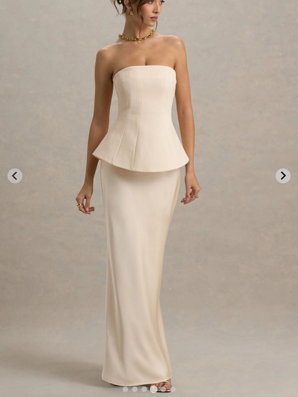 Club L London Strapless Cream Peplum Evening Gown - Picture 5 of 9